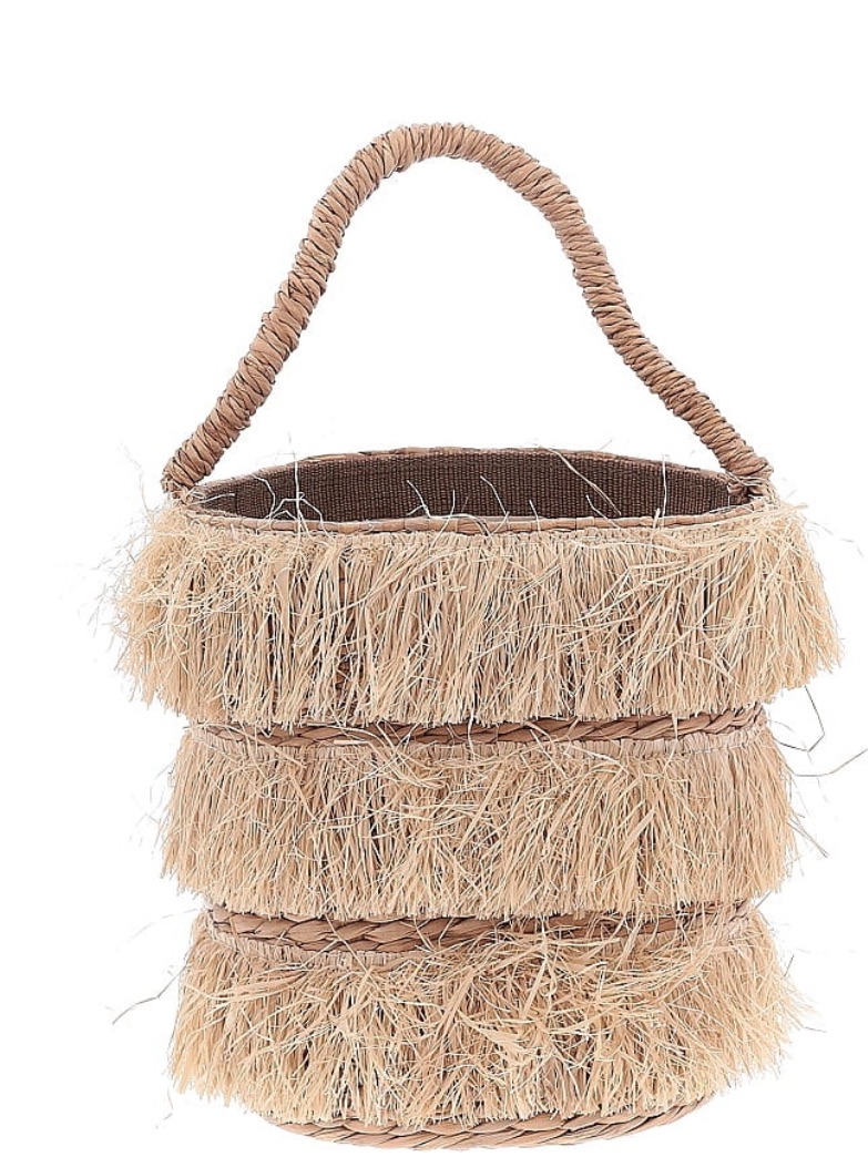 Fringed Straw Tote Bag In Natural Brown